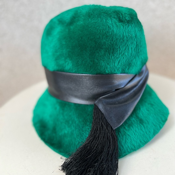 Vintage forest green faux fur felt bucket hat size 21.5” Sears Fashion Millinery - Picture 4 of 10